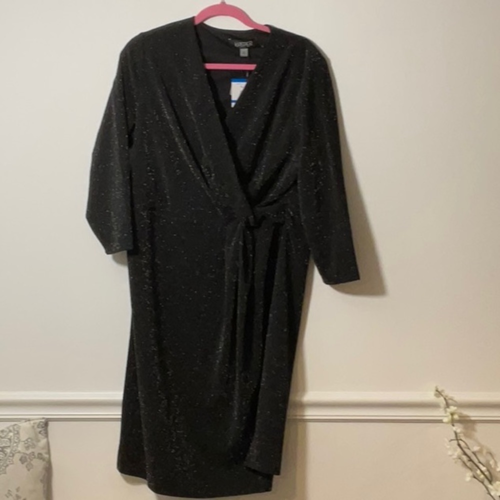 Kasper Black Wrap Sheath Dress with Tie Front